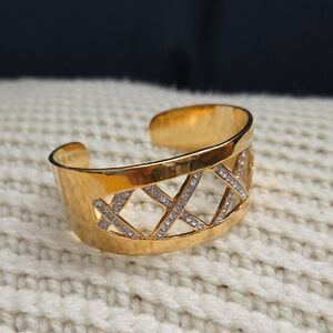 Vintage Butler Gold-Toned & Crystals Crisscross Cuff Bracelet